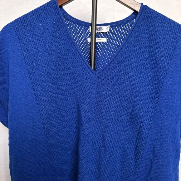 Vince Royal Blue Mesh Cashmere Sweater V-Neck Top XXS - Picture 2 of 6